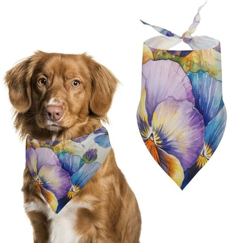 Hund Bandanas Stiefmütterchen Blumen Schmetterlinge Hundeschal Latztuch Für Haustiere Large: 70 * 30 cm