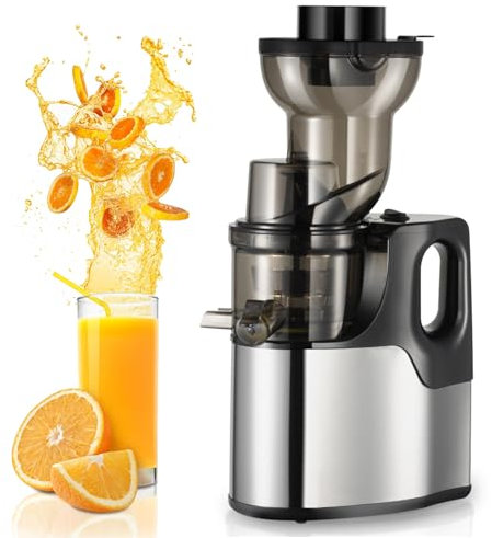 MZBDYYF Pressa a Freddo Juicer Lento con Potenza da 150 W, Chute Alimentazione da 75 mm, Design Portatile e separazione della Pomace - spremiagrumi in masticazione lenta per Frutta e Verdura Interi