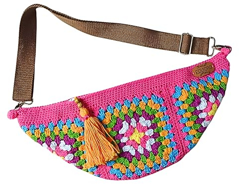Riñonera Mujer Tejido Crochet con cremallera, Cinturón Ajustable, Bolso Hecho a Mano estilo casual y ligero, Bolso de Cintura o Bandolera Cruzada koala maricona Regalo Mujer