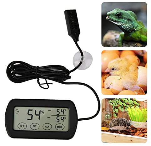 Digital Thermometer, LCD Display Egg Incubator Hygrometer Digital Thermometer for Reptile Tank, Easy to Remove Install with Suction Cup, Fahrenheit Celsius Switchable