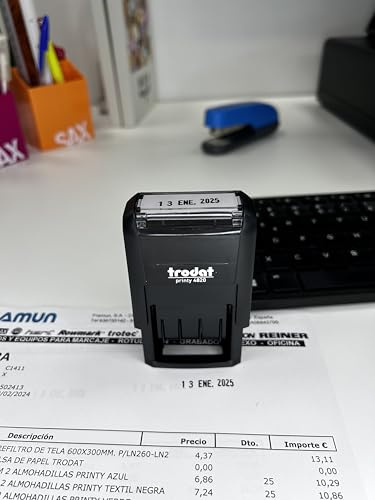 Tampon dateur Trodat Printy 4820, mois en espagnol abrégés, hauteur date 4 mm, encre noire auto-encreur