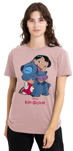Lilo and Stitch Lilo Stitch 90s Hug Ladies T Shirt, Pink Camiseta, Rosa, M para Mujer