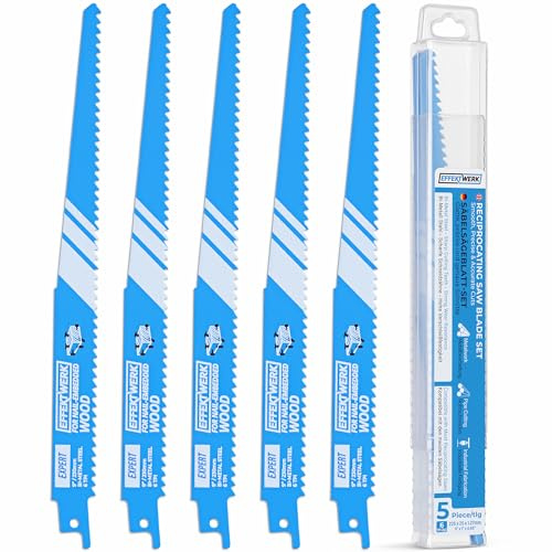 EffektWerk - Hojas de sierra recíproca para metal - 5 piezas - Juego de hojas de sierra para cortar metal de 9/225 mm - Acero bimetálico - 6 TPI (dientes por pulgada)