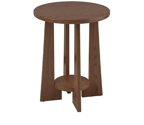 Table basse ronde rustique avec 2 niveaux en bois massif - Table d'appoint moderne pour chambre à coucher ou salon - Table d'appoint portable - Finition noyer