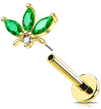 OUFER 16 g guld blomma conch piercing trådlös örhänge kirurgiskt stål 316L brosk öronpiercing grön Dangle Markis CZ Helix Tragus smycken för kvinnor 6/8 mm läpp stud, 16G8mm, Rostfritt stål, Kubisk