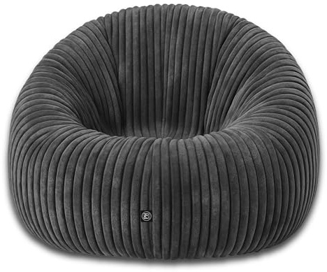 PatchHome Deluxe 2-in-1 Cord Bean Bag Armchair Bean Bag - Gaming Bean Bags for Adults and Children with Zip - Already Filled - Ideal for Sitting and Lying (Graphite, Diameter 145 cm)