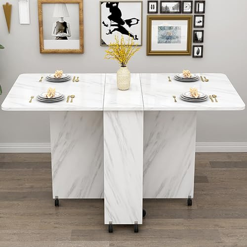 Tavolo da pranzo mobile pieghevole con 6 ruote, versatile tavolo DropLeaf espandibile con 2 ripiani aperti, tavolo da pranzo da cucina per lavoro, design salvaspazio