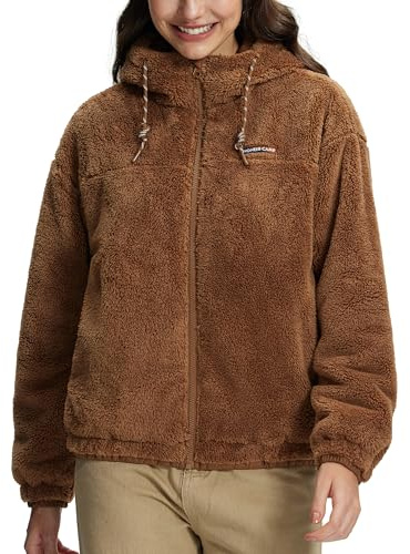 Pioneer Camp Fleecejacke Damen Winterjacke Herbst Sweatjacke, Warme Plüschjacke mit Kapuze Sweatshirt Übergangsjacke Tasche Flauschig Teddyjacke Damen-Jacken