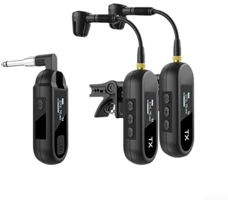 Micrófono Lavalier inalámbrico para saxofón y trompetas, mini micrófono con receptor, micrófono de solapa con clip, rango de 100 pies (1 a 2)