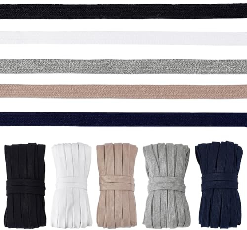 PH PandaHall 5 Farben 50m Flaches Baumwollzugseil 10mm Weiches Zugseilersatz Doppellagiges Hohlbaumwollzugseil für Hoodies Sweatpants Sweatshirts 10m/Bund