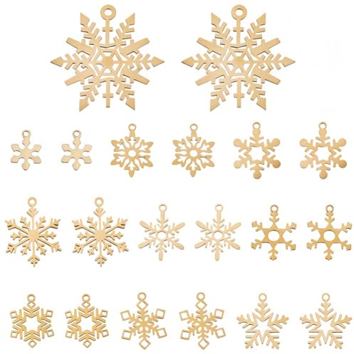 SUNNYCLUE 1 Box 20 Stück Echte 18 Karat Vergoldete Schneeflocken Anhänger Goldener Weihnachtsanhänger Edelstahl Winter Weihnachts Schneeflocken Anhänger Für Schmuckherstellung Basteln Ohrringe Halsket