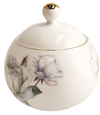 home&you - Azucarero Arrosa, dispensador de azúcar con tapa, recipiente de azúcar de porcelana New Bone China, para cubos de azúcar dulce, azúcar en polvo, 10 x 10 x 11 cm - blanco