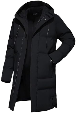 Cocila Winter Jackets for Women UK Long Down Puffer Coats Ladies Lightweight Windproof Jackets with Hood Plus Size Slim Trench Coat Long Sleeve Warm Outwear Outdoor Hiking Coat Black XXL