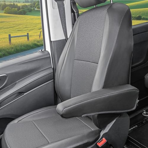 ACTIVline Premium-Passform Schonsitzbezug kompatibel mit Mercedes-Benz Vito BR 447 ab 2014 – Set Fahrersitz & Beifahrersitz, mit Airbagfunktion, robuste Sitzbezüge in Schwarz – Made in Germany