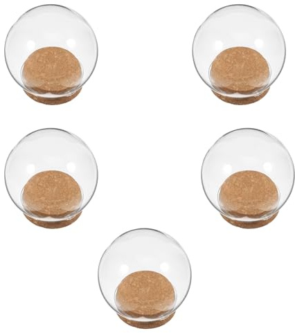 MUELODSIC Lot de 5 Cloches en Verre Transparent avec Bouchon en Liège Diamètre 10 CM pour Fleurs Immortelles et Décorations Maison Porte-Fleurs en Verre Compact et Stable Accessoire