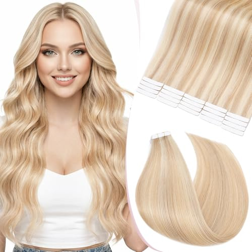 SEGO Tapes Echthaar Extension Echthaar 20 Tressen Adhesive Klebeband Haarverlängerung Haar 1g/Stück 35 cm - 20g # 18P613