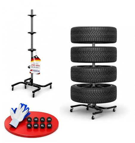 PROREGAL Fahrbarer Felgenbaum CARRERO XL für Autoreifen bis 295 mm, HxBxT 138x54x50cm, bis zu 4 Reifen, Schwarz, Reifenständer, fahrbar