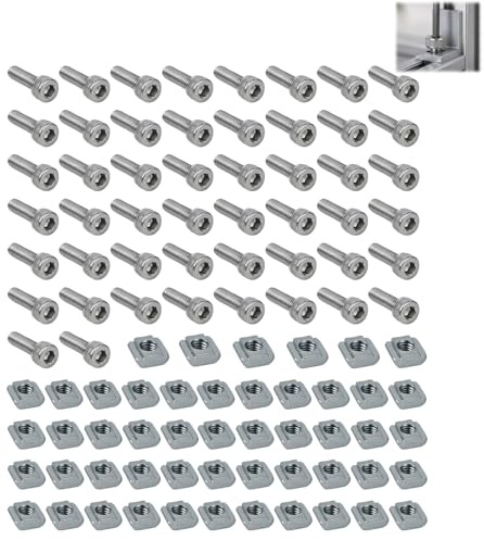 50 Piezas de Tuercas M5 y T Tornillo Hexagonal Interior para Ranura, Tipo B T Tuerca Deslizante en Acero al Carbono, Compatible para Perfil de Aluminio Extrusión M5 para Proyectos Industriales