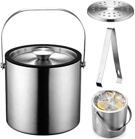 Edelstahl Eisbehälter, Kühler Eiskübel, Luftdichtem Deckel Sieb Eiszange