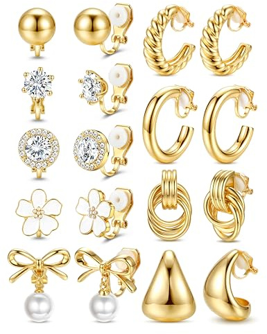 Chriscoco Ohrclips Damen Ohne Ohrlöcher Hypoallergene Clip Ohrringe 14K Vergoldet Klipp Ohrringe Zirkonia Knoten Perlenohrringe Fake Statement Ohrring