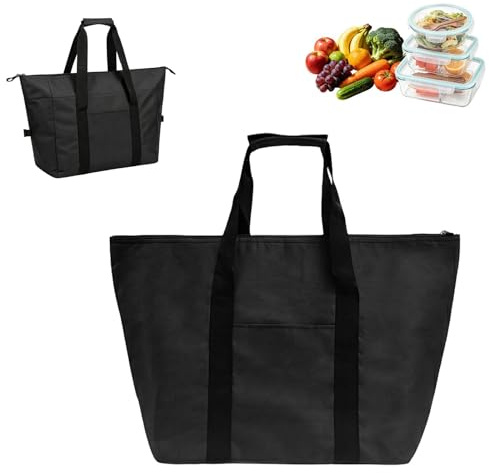 JIESHEPR Cool Bag 20L Large Insulated Picnic Bag, Foldable Leakproof Cooler Box for Camping, Beach & Travel, Thermal Food Delivery Storage for Hot & Frozen Goods, Reusable Lunch Tote (Black)