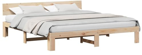 XHNIFBN Bettgestell 180x200 cm massiv Kiefer Natur mit Kopfteil und Lattenrost, Modernes Design, Stabiler Bettrahmen für Schlafzimmer und Gästezimmer