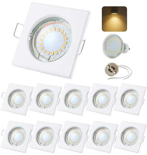 Sweet Led Einbaustrahler weiß Eckig GU10 230V Set 5W Einbauleuchten Deckenspots Deckenstrahler leuchten aus Glas warmweiß 3000K Einbauspots für 10er Set