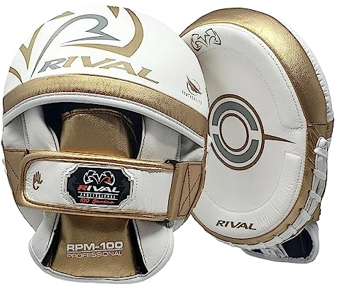 RIVAL Boxing RPM100 Professional Punch Mitts - Pre-Curved Ergonomic Design, Angled Hook and Loop Wrist Strap, and Soft Inner Lining