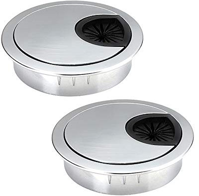 D-Orange 2 Pezzi Passacavo da Scrivania, Tappo Passacavi per Cavo, 50 mm Passacavo Rotondo, Cavo Grommet per Scrivanie, Uffici e Piani da Lavoro, Lega di Zinco, Argento