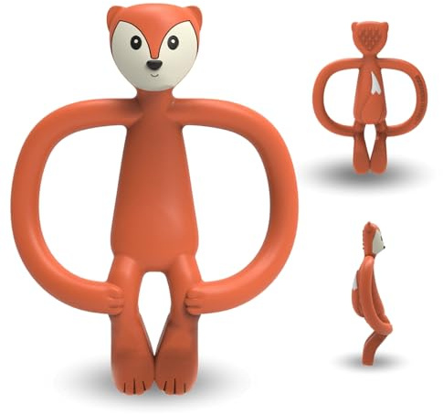 Matchstick Monkey, Antimicrobial Silicone Teether & Gel Applicator, Easy To Grip, BPA Free, 3 Months Old+, 11 cm, Fudge Fox