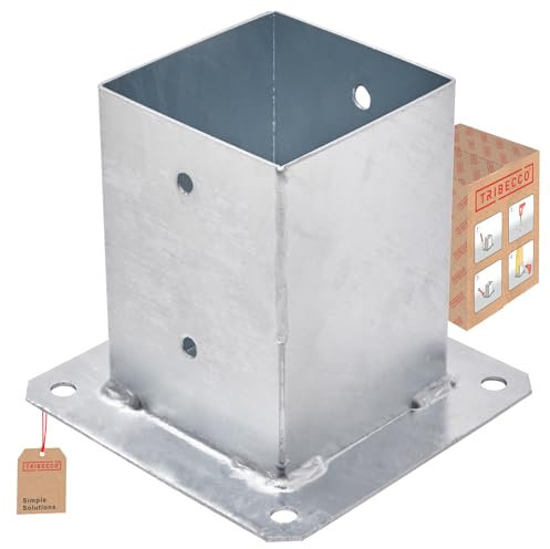 TRIBECCO® Piastra di ancoraggio con manicotto a vite per palo quadrato in legno, palo zincato a caldo manicotto per fissaggio a terra, supporto per recinzioni, piastra di base, 100 x 100 mm