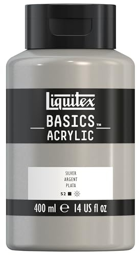 Liquitex 8870343 Basics - Acrylfarbe, monopigmentierte Künstlerpigmente, lichtecht, mittlere Viskosität, Archivqualität, seidenglänzender Finish, 400ml Flasche - Silber