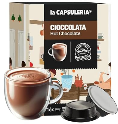 CHOCOLAT CHAUD (128 Capsules) compatibles avec Lavazza A Modo Mio, 8 Boîtes de 16 Capsules, sans gluten, dense et enveloppante, goût riche, idéal pour un moment de pur plaisir (La Capsuleria)