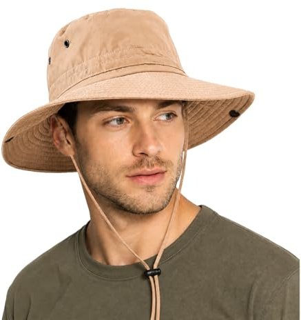 UNIPRIMEBBQ Sun Hat for Men – UPF 50+ Foldable Safari Hat, Lightweight Fishing & Hiking Boonie Hat with Breathable Mesh Dark Khaki