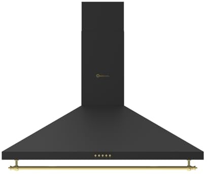SOLTHERMIC H90PR CAMPANA DECORATIVA ESTILO RUSTICO NEGRA CON RIBETES DORADOS/ANCHO 90 CM / 2 LAMPARAS LED/FILTROS METÁLICOS / 550 m3, FILTROS LAVABLES ALTA GAMA