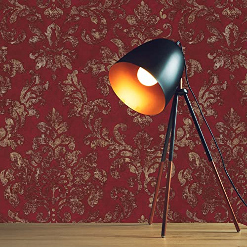 TADESSI Carta da parati barocco Giulia M1-No.391 Carta da parati in tessuto non tessuto rosso oro con ornamenti per soggiorno, camera da letto, cucina