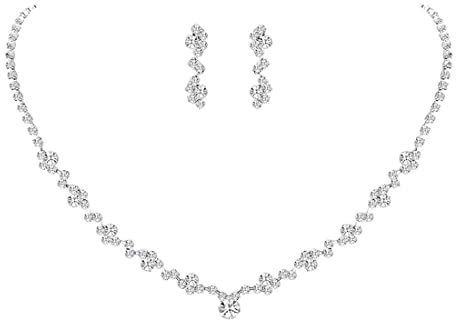 1 collana e orecchini in argento con strass per gli sposi