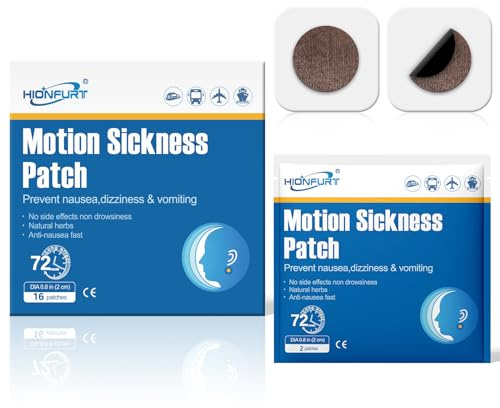 Hionfurt Motion Sickness Patches - 16 Count for Fast Nausea Relief in Car, Sea, Air Travel - Travel Sickness Patches Non-Drowsy, Effective, Lasts 72 Hours