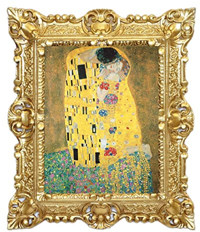 LIGUORO SHOP Drucken Auf Leinwand Papier Der Gemälde Der Kuss Von Gustav Klimt Mit Barock Rahmen Cm 45x37 (Gold)
