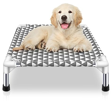 Kuntrust Letto rialzato per cani da esterno, lettino rialzato per animali domestici, letto per cani di piccola taglia, per interni e durevoli, con piedini in gomma antiscivolo, tessuto a doppio strato