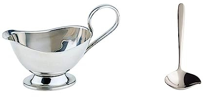APS Sauciere, hochwertiger Edelstahl, Festtafel 22 x 10,5 cm, H: 13,5 cm, Inhalt: 0,40 Liter & Villeroy und Boch - Daily Line Saucenlöffel, 18,2 cm, formschöner Schöpflöffel in trendigem Stil