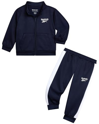 Reebok Toddler Boys Tracksuit Set - 2 Piece Athletic Tricot Full Zip Up Track Jacket and Boys Sweatpants Playwear Joggers Set, Size 6, Vector Navy