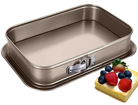 Notcilgias Molde rectangular para tartas, cuadrado, para tartas de queso, forma de tiramisú, antiadherente, resistente a los cortes, cuadrado (dorado)