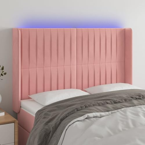 CKioict Betthaupt Wandkissen Bett Bettkopfteil Schlafzimmer LED Kopfteil Rosa 147x16x118/128 cm SamtGeeignet für Schlafzimmer, Gästezimmer, Schlafsaal