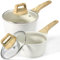 GiPP 1.5L&2.5L Sauce Pan Set with Lid Nonstick - White Granite Non Stick Sauce Pots Cooking Pot with Stay-Cool Handle, Small Kitchen Pots Saucepan Set Induction Compatible, PFOA Free(White, 16+18cm)
