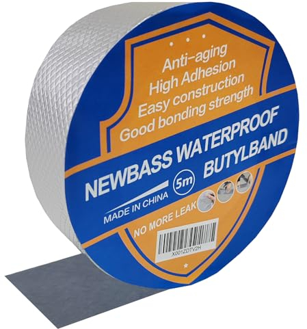Newbass Cintas de butilo cinta impermeable cinta de aluminio cinta de reparación para fugas de techo, reparación de grietas, ruptura de tuberías 1.5mm x 5cm x 5m