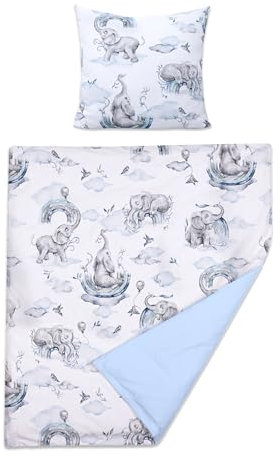 Baby Comfort 2 Piece Duvet Cover & Pillowcase 80x70 cm Set for Crib, Cradle or Pram (Blue Elephants)