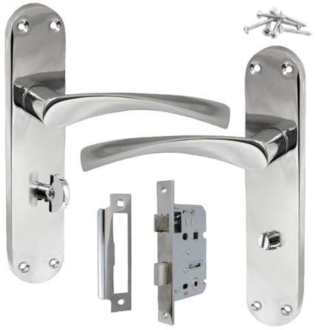 Betley Butterfly Door Handles Monja Astrid Arched Lever Bathroom Lock Pack - Chrome 180mm x 38mm Interior Wooden Doors Home and Office