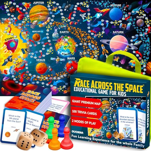 Quokka Family Games for Kids and Adults - Educational Board Games Kids 8-12 | Space and Solar System - Kids Board Games for 8-12 Year Olds - 100 Trivia Cards with Top Facts - Kids Party Games for Teens