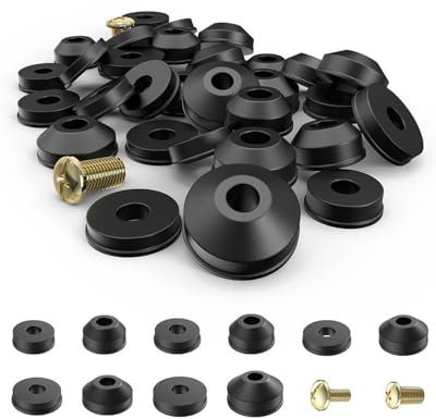 TPZORJX 58 piezas Kit arandelas de goma -28 arandelas planas de goma para grifos, 24 arandelas cónicas con 6 tornillos de latón para reparación de grifos, baño, cocina (negro)
